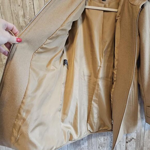 London Fog Hooded Zip Front Wool Blend Coat XS Tan Color - Picture 7 of 13